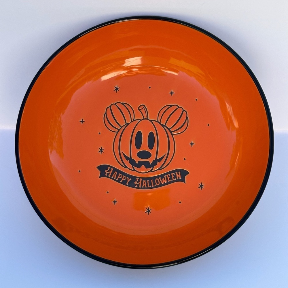 Disney Mickey Mouse Happy Halloween Pumpkin Bowl Dish New Orange and Black